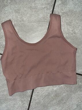 aerie Mauve Ribbed Scoop Neck Sports Bra